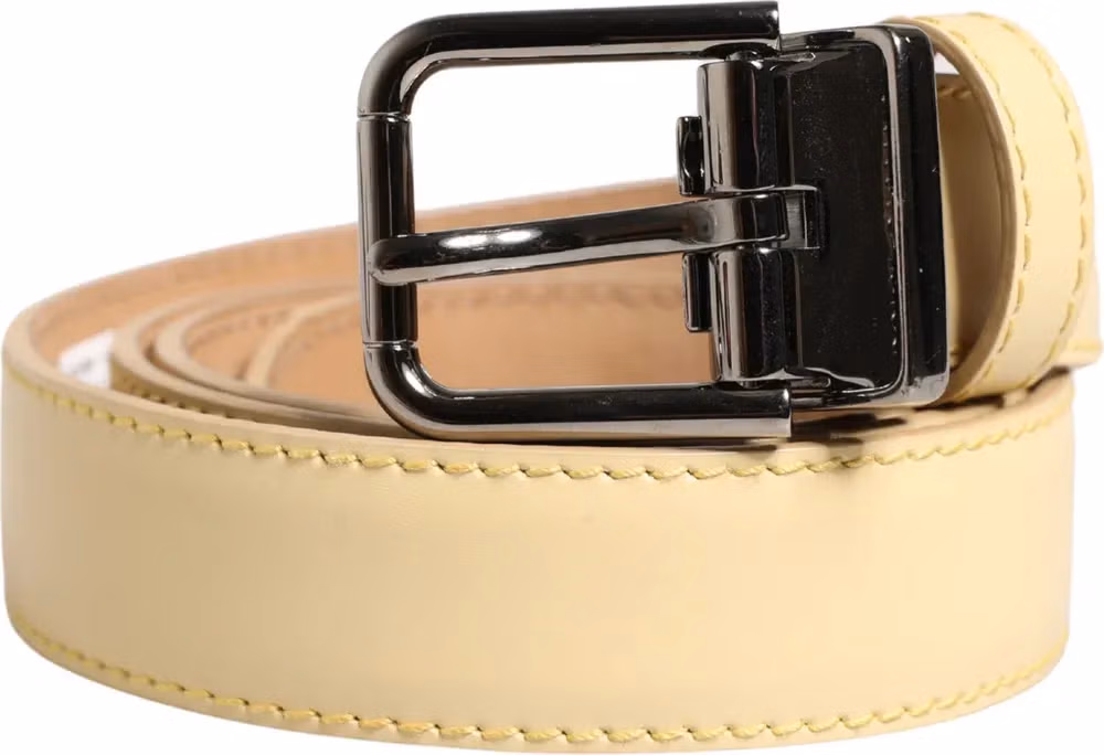 Men Yellow Classic Leather Metal Buckle Belt
