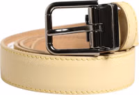 Men Yellow Classic Leather Metal Buckle Belt 1
