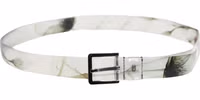 Men White Floral PVC Silver Metal Buckle Belt 2