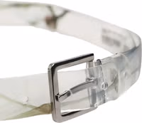 Men White Floral PVC Silver Metal Buckle Belt 3