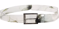 Men White Floral PVC Silver Metal Buckle Belt 2