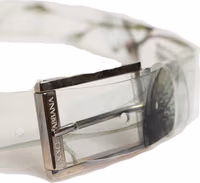 Men White Floral PVC Silver Metal Buckle Belt 3