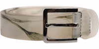 Men White Floral PVC Silver Metal Buckle Belt 1