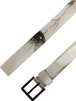 Men White Floral PVC Silver Metal Buckle Belt 5
