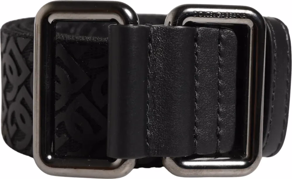 Men Black DG Logo Polyester Metal Buckle Belt