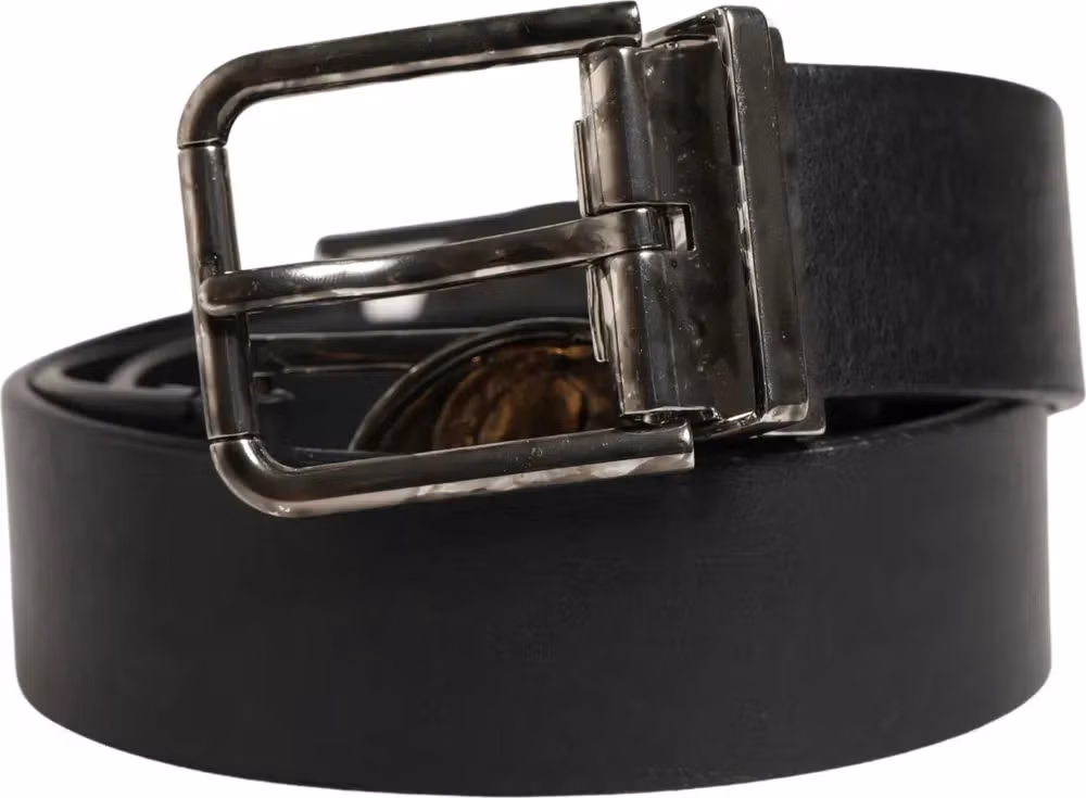 Men Black Classic Leather Metal Buckle Belt