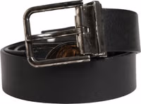 Men Black Classic Leather Metal Buckle Belt 1