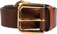 Men Brown Classic Leather Metal Buckle Belt 1