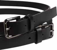 Black Double Strap Leather Silver Buckle Belt 3