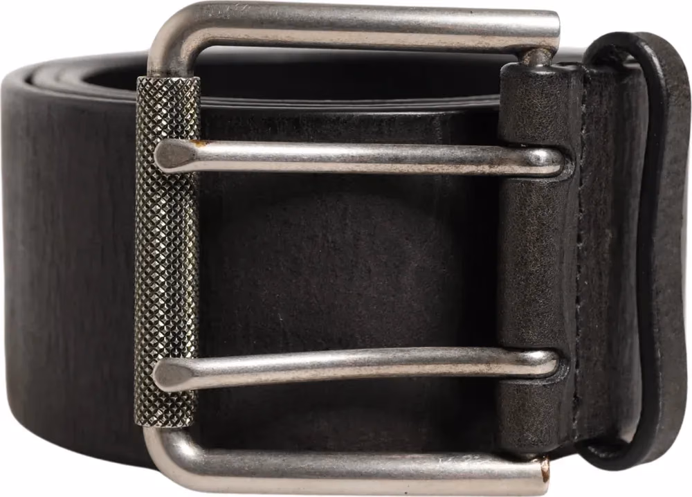 Men Black Classic Leather Metal Buckle Belt