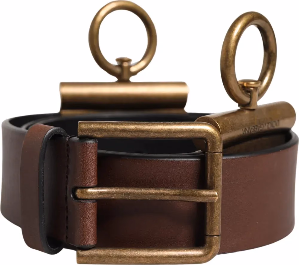 Men Brown Classic Leather Metal Buckle Belt
