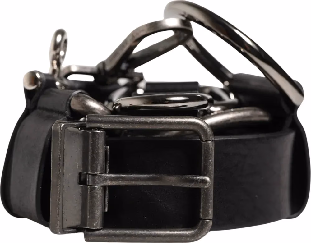 Black Calf Leather Silver Metal Buckle Belt