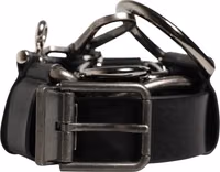 Black Calf Leather Silver Metal Buckle Belt 1