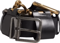 Men Black Classic Leather Metal Buckle Belt 1