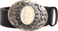 Black Calf Leather Ornate Metal Buckle Belt 1
