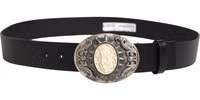 Black Calf Leather Ornate Metal Buckle Belt 2