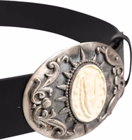 Black Calf Leather Ornate Metal Buckle Belt 3