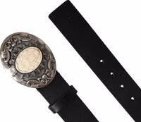 Black Calf Leather Ornate Metal Buckle Belt 5