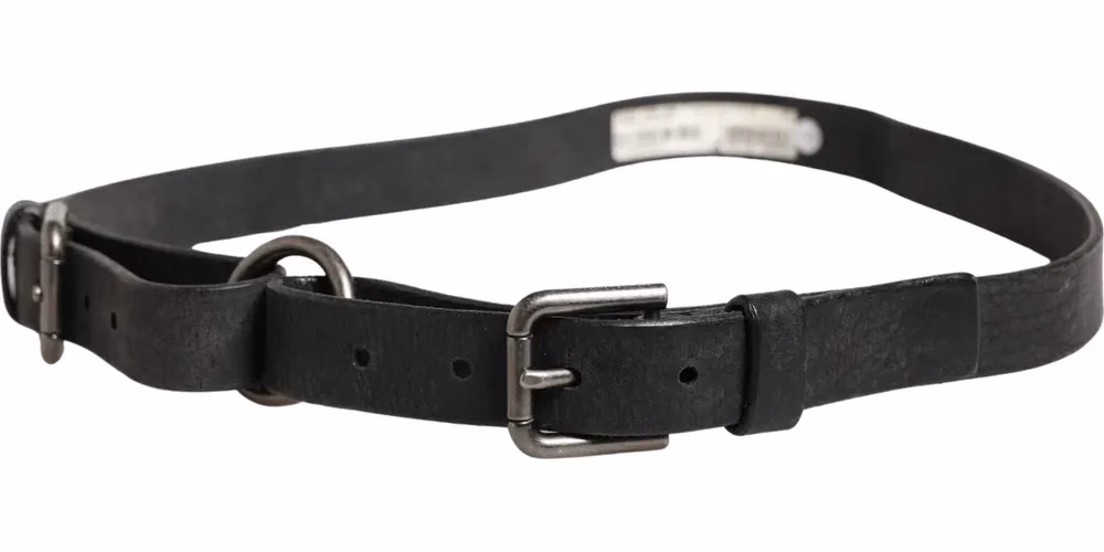 Men Black Calfskin Leather Metal Buckle Belt