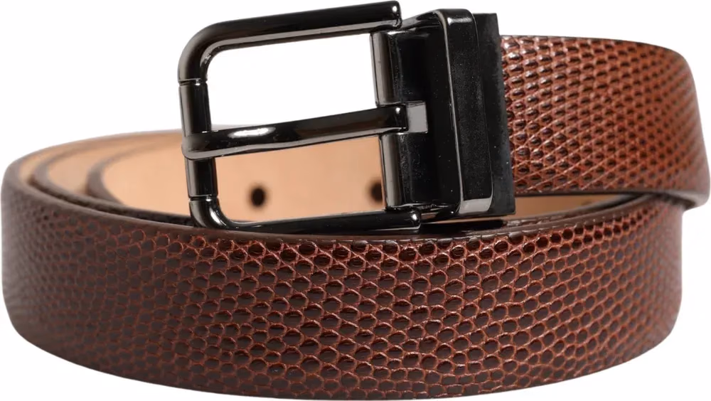 Men Brown Goatskin Leather Metal Buckle Belt