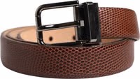 Men Brown Goatskin Leather Metal Buckle Belt 1