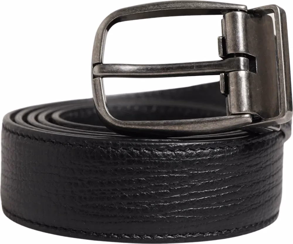 Men Black Classic Leather Metal Buckle Belt