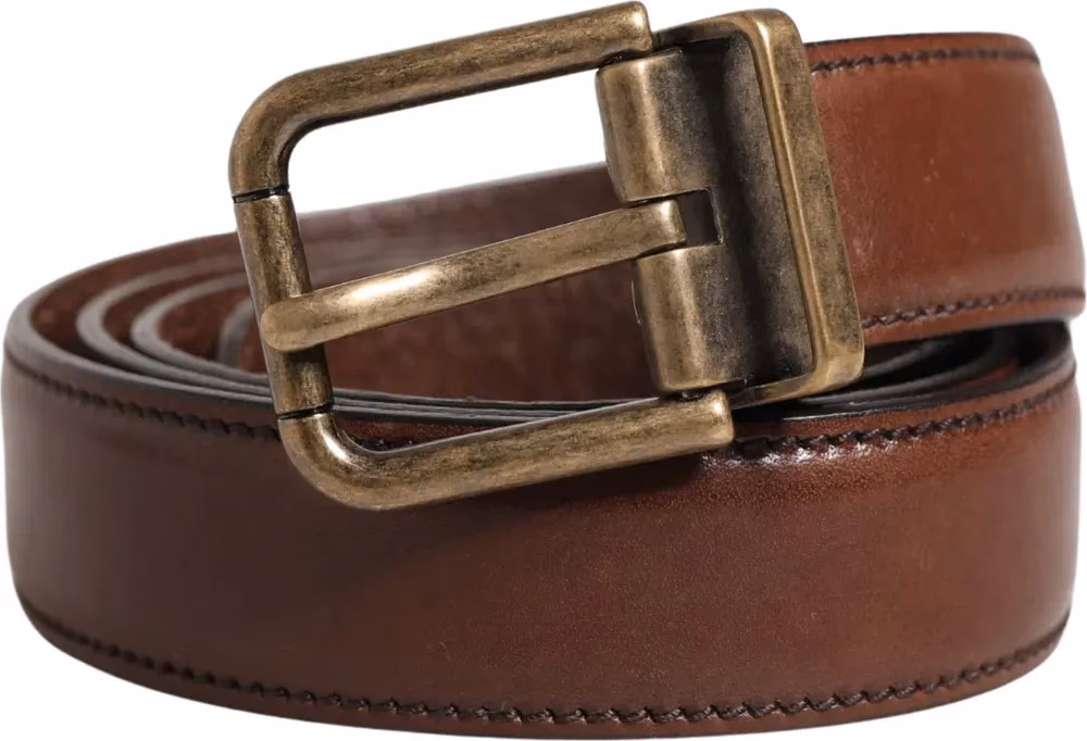Men Brown Classic Leather Metal Buckle Belt
