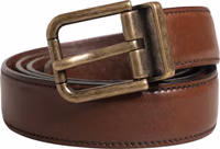 Men Brown Classic Leather Metal Buckle Belt 1