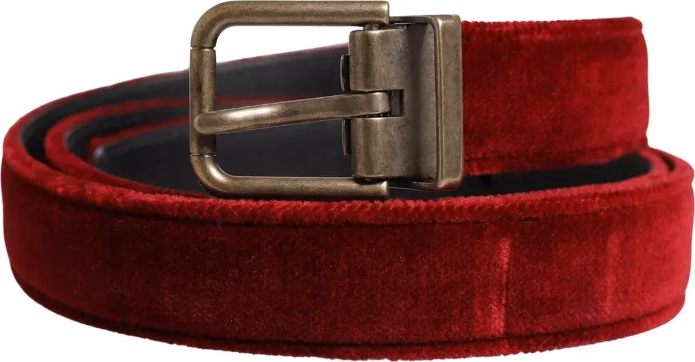 Men Burgundy Velvet Cotton Metal Buckle Belt