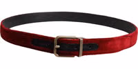 Men Burgundy Velvet Cotton Metal Buckle Belt 2