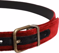 Men Burgundy Velvet Cotton Metal Buckle Belt 3