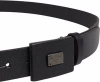 Men Black Calfskin Leather Square Buckle Belt 3