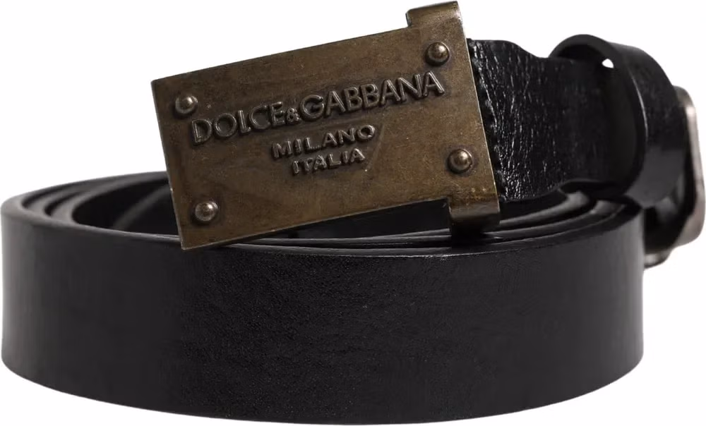 Men Black Classic Leather Logo Buckle Belt