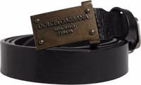 Men Black Classic Leather Logo Buckle Belt 1