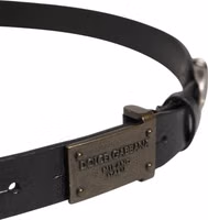 Men Black Classic Leather Logo Buckle Belt 3