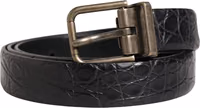 Men Black Exotic Leather Metal Buckle Belt 1
