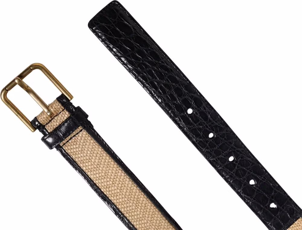 Men Beige Braided Leather Metal Buckle Belt