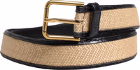 Men Beige Braided Leather Metal Buckle Belt 2