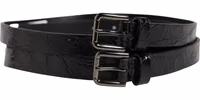 Black Double Strap Leather Silver Buckle Belt 1