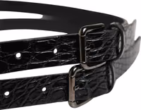 Black Double Strap Leather Silver Buckle Belt 3