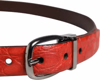 Men Red Exotic Leather Metal Buckle Belt 3
