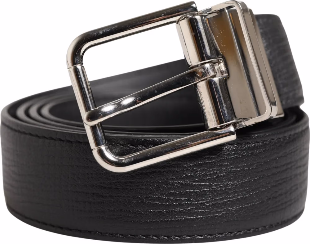 Men Black Classic Leather Metal Buckle Belt
