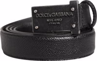 Men Black Calf Leather Logo Metal Buckle Belt 1