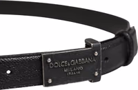 Men Black Calf Leather Logo Metal Buckle Belt 3