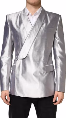 Silver SICILIA Silk Double Breasted Blazer