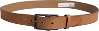 Men Brown Leather Classic Metal Buckle Belt 2