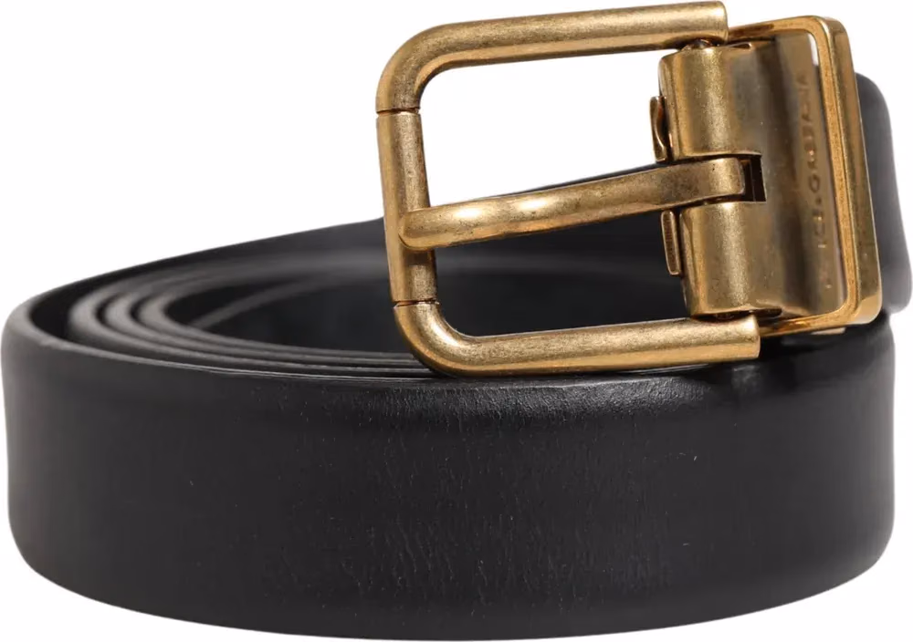 Men Black Classic Leather Metal Buckle Belt
