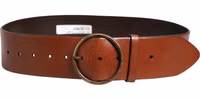 Men Brown Leather Wide Waist Metal Round Buckle Belt 2