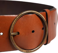 Men Brown Leather Wide Waist Metal Round Buckle Belt 3