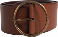 Brown Leather Wide Waist Metal Round Belt 1